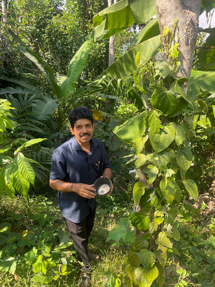 Blackish farm soil indicates lush microbial activity; Sundara Naik works as a driver by the day to supplement his earnings; he is willing to keep his farm going come what may