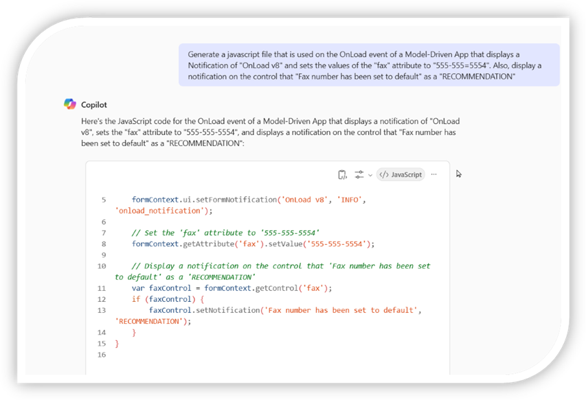 An image of Copilot generating JavaScript code for an event handler. The image includes a code snippet with highlighted syntax. An image of Copilot generating JavaScript code for an event handler. The image includes a code snippet with highlighted syntax.