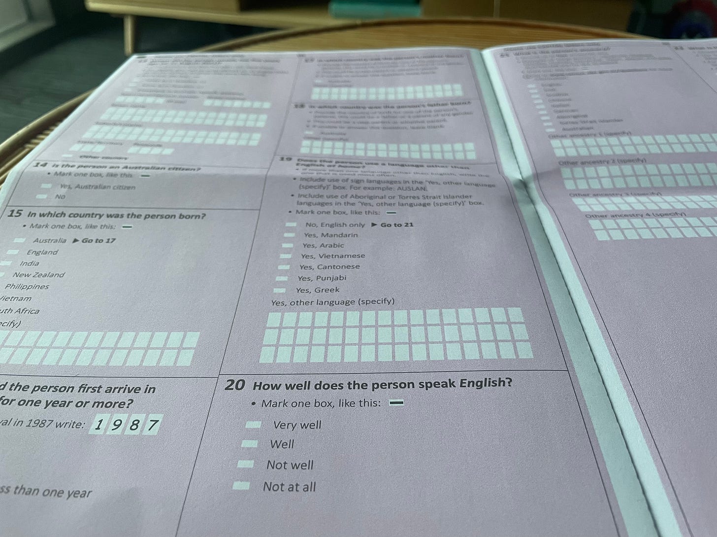 Australian Census Form with a lot of fields to complete Australian Census Form with a lot of fields to complete