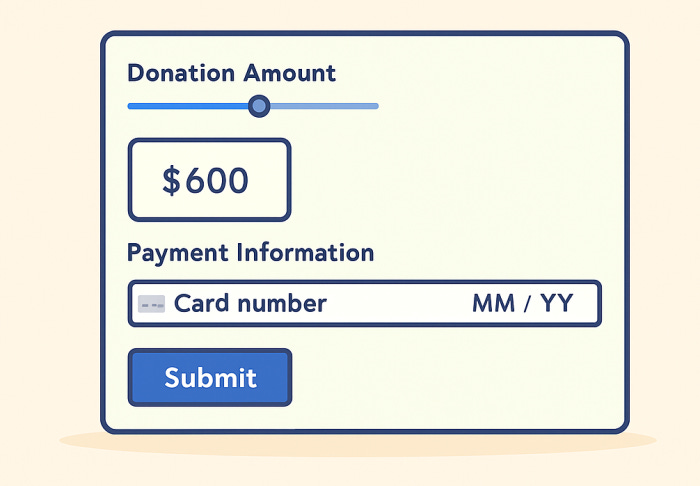 Cartoon Drawing of Webform with Credit Card Field and Submit Button