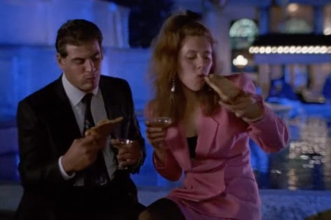 Adults eating slices of pizza across New York City in the opening credits of Teenage Mutant Ninja Turtles II: The Secret of the Ooze | Film Flavor: A Newsletter Surveying Food in Film