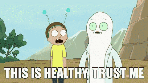 Rick and Morty cartoon slip shows Morty Smith saying to a ghost, "This is healthy, trust me."