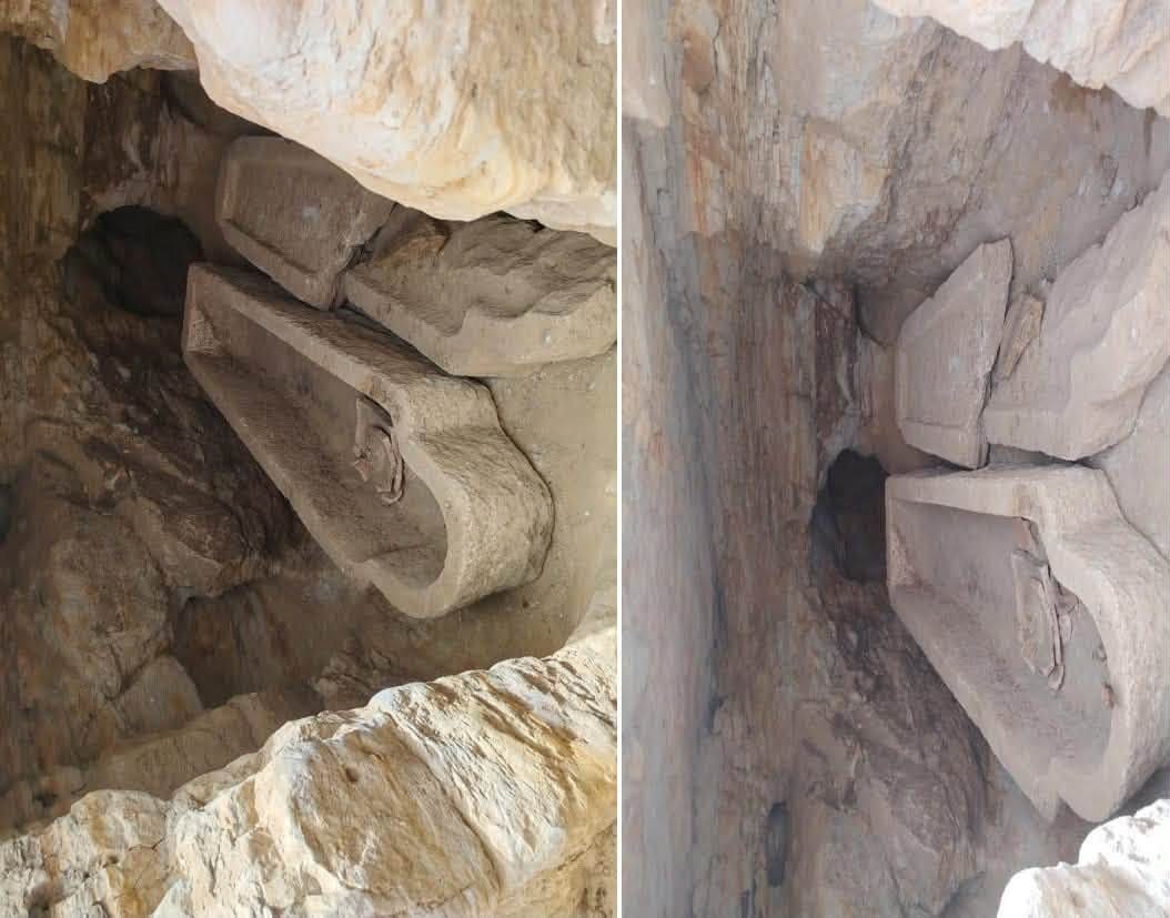 A burial shaft cut into the bedrock at Sheikh Soby, shown from two angles. A burial shaft cut into the bedrock at Sheikh Soby, shown from two angles.