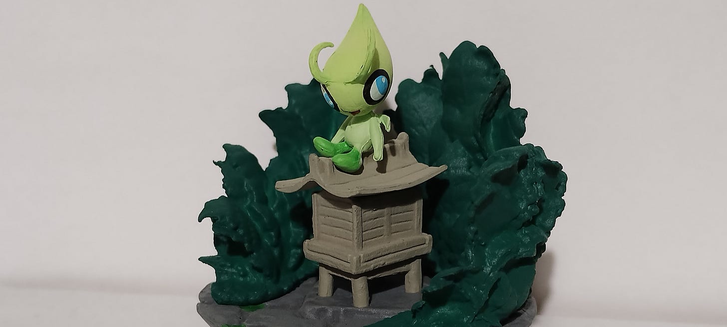 Once Red has captured every Pokémon across Johto, he would journey to the Ilex Forest Shrine to encounter Celebi (Photo credit: Johto Times) Once Red has captured every Pokémon across Johto, he would journey to the Ilex Forest Shrine to encounter Celebi (Photo credit: Johto Times)