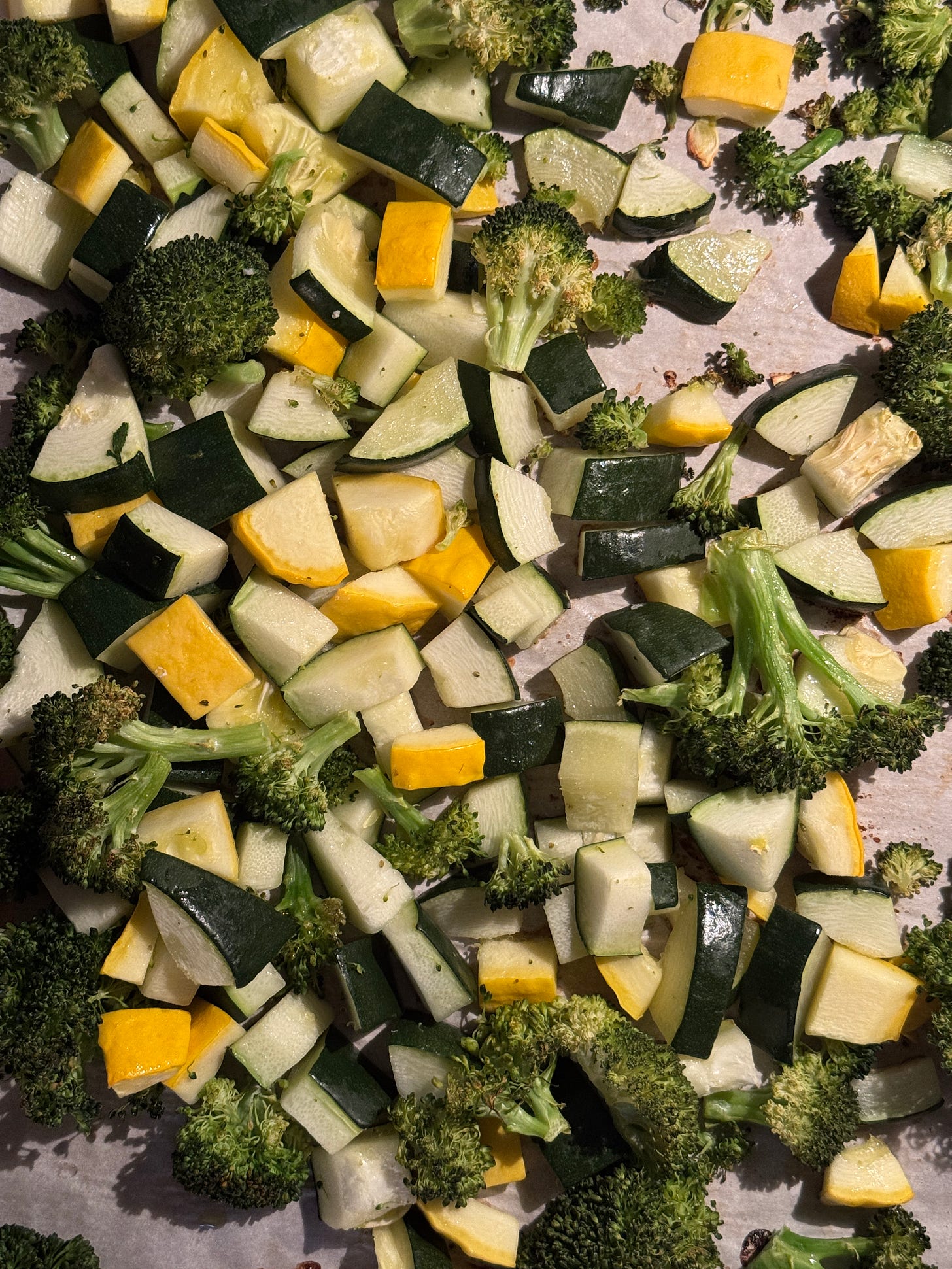 roasted zucchini, roasted squash, roasted broccoli