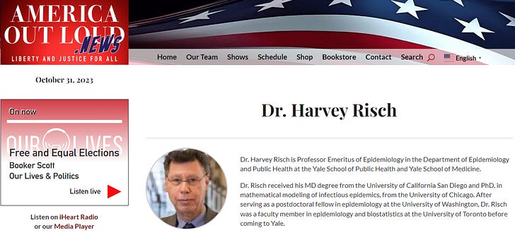 Yale Professor Harvey Risch will be interviewing me tonight in a pre-record for his podcast.