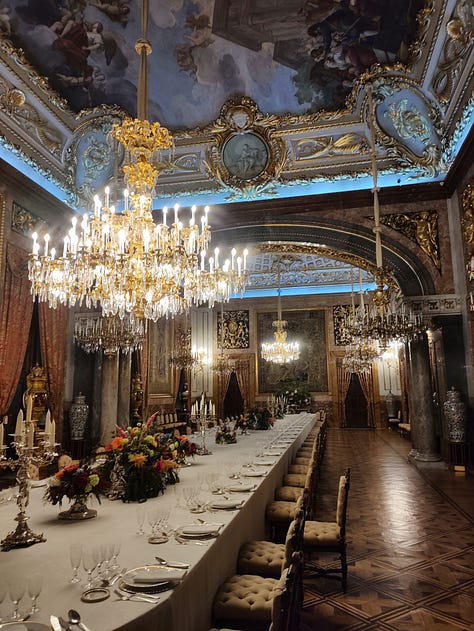 Sourdough bread, lentil stew, albondigas meatballs, patatas bravas, the sumptuous dining at Palacio Real
