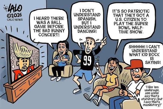 Lalo - My latest for CALÓ News! Enjoy the historic halftime show at today's Super Bowl, starring Bad Bunny! Its soooo patriotic! Lalo - My latest for CALÓ News! Enjoy the historic halftime show at today's Super Bowl, starring Bad Bunny! Its soooo patriotic!