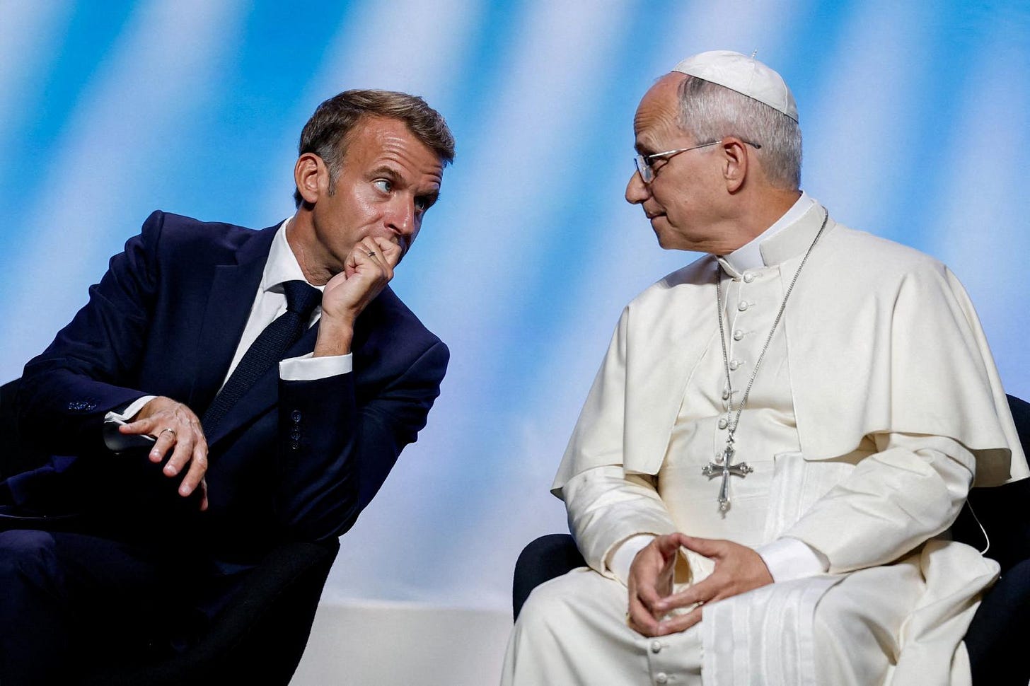 French President Emmanuel Macron and Pope Leo XIV speak in Metz French President Emmanuel Macron and Pope Leo XIV speak in Metz