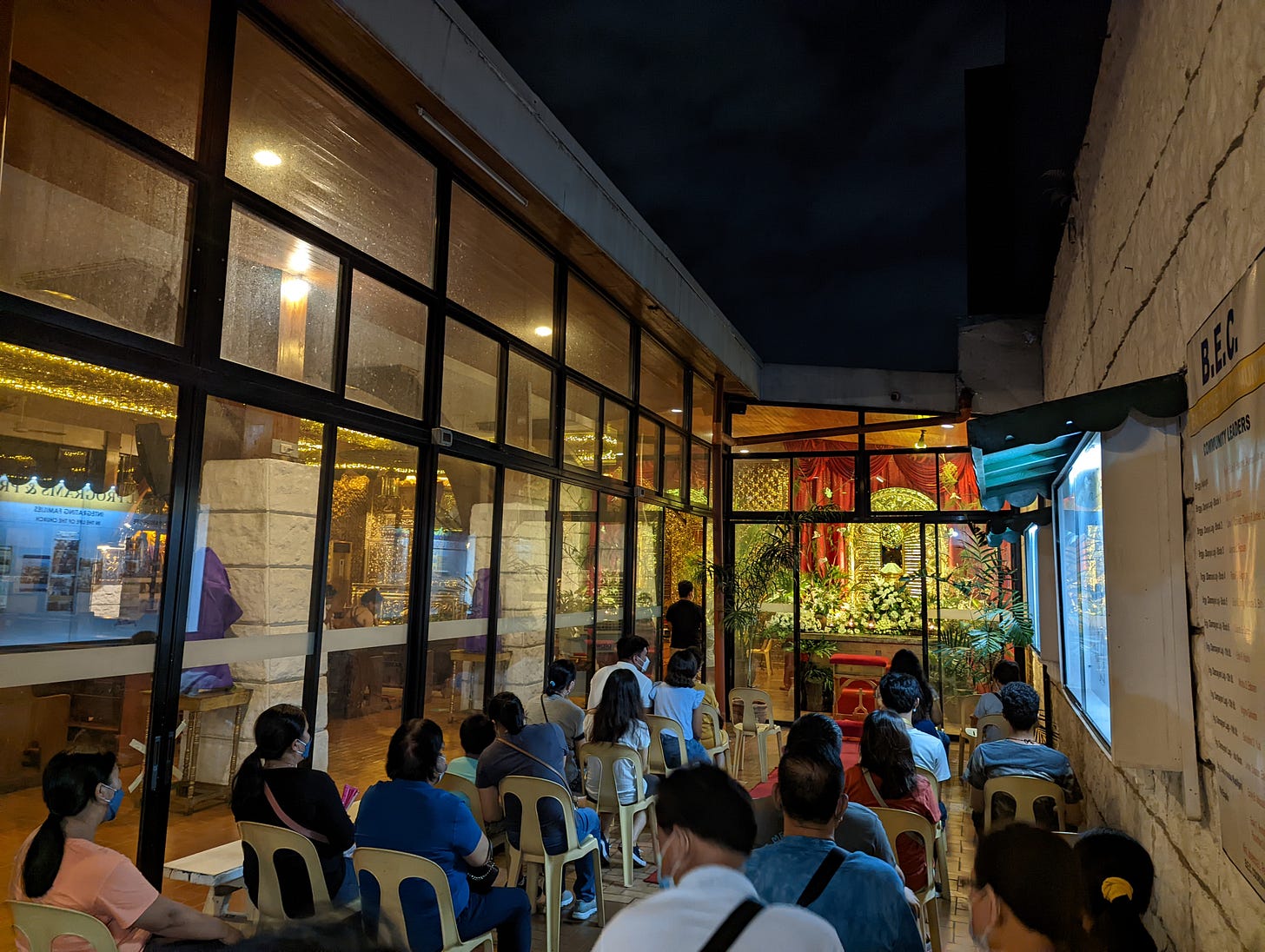 The open-air area of Violago Quasi-Parish with the altar of repose inside the main building