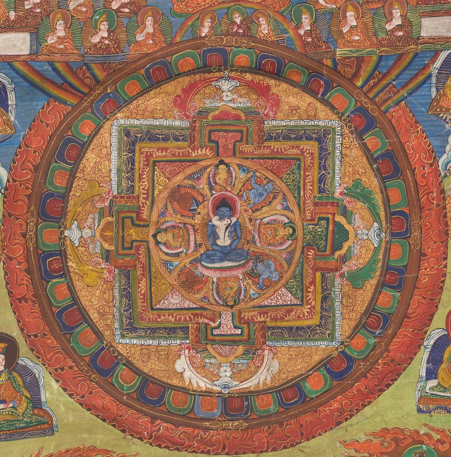 Mandala thangka of Samantabhadra and his consort — Tibet, late 19th century