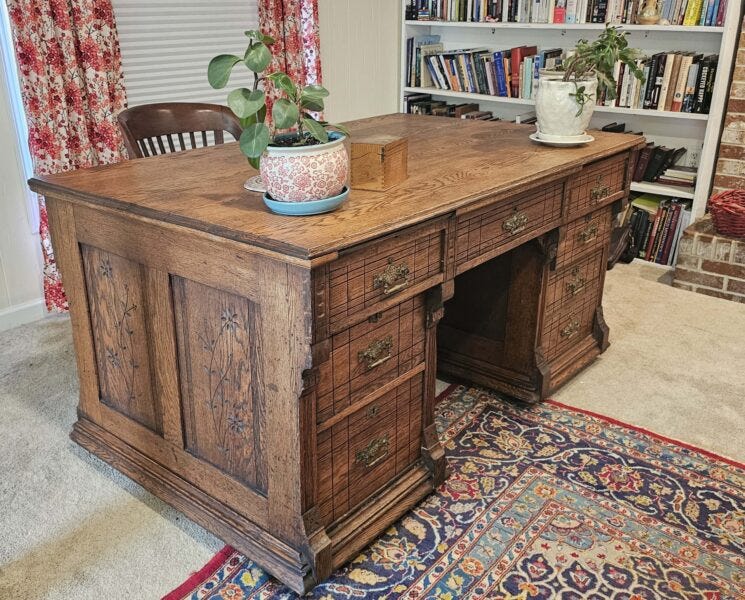 Julie Bonner Williams' antique carved oak desk