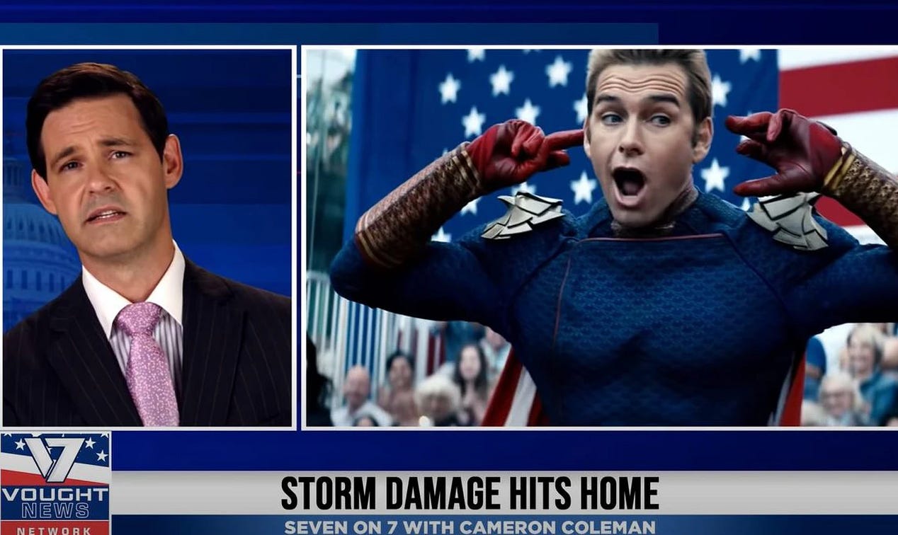 Picture of “Homelander” and news anchor from ‘The Boys’ / Amazon Prime Video Picture of “Homelander” and news anchor from ‘The Boys’ / Amazon Prime Video
