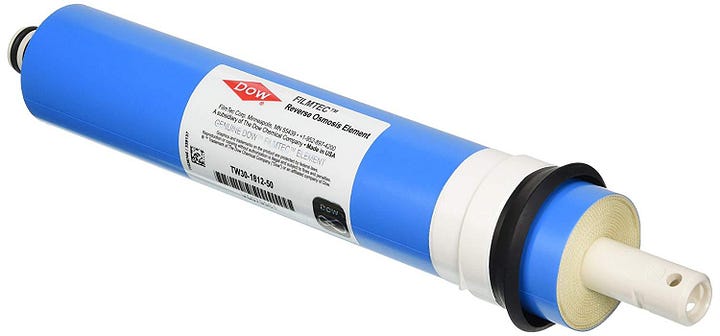 3M granulated active carbon filter and Dow Chemical, formerly Dupont, reverse osmosis element