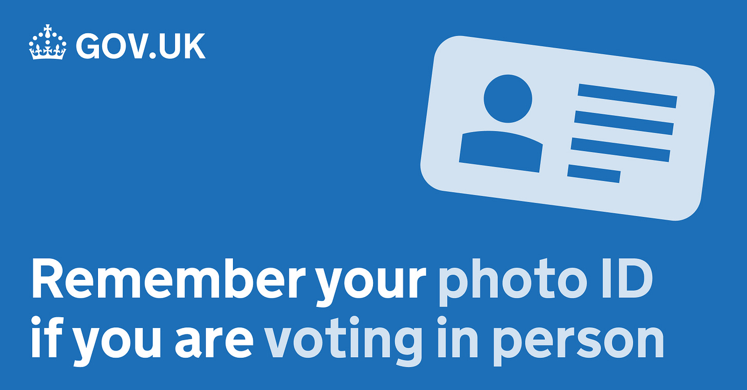 A GOV.UK graphic: Remember your photo ID if you are voting in person