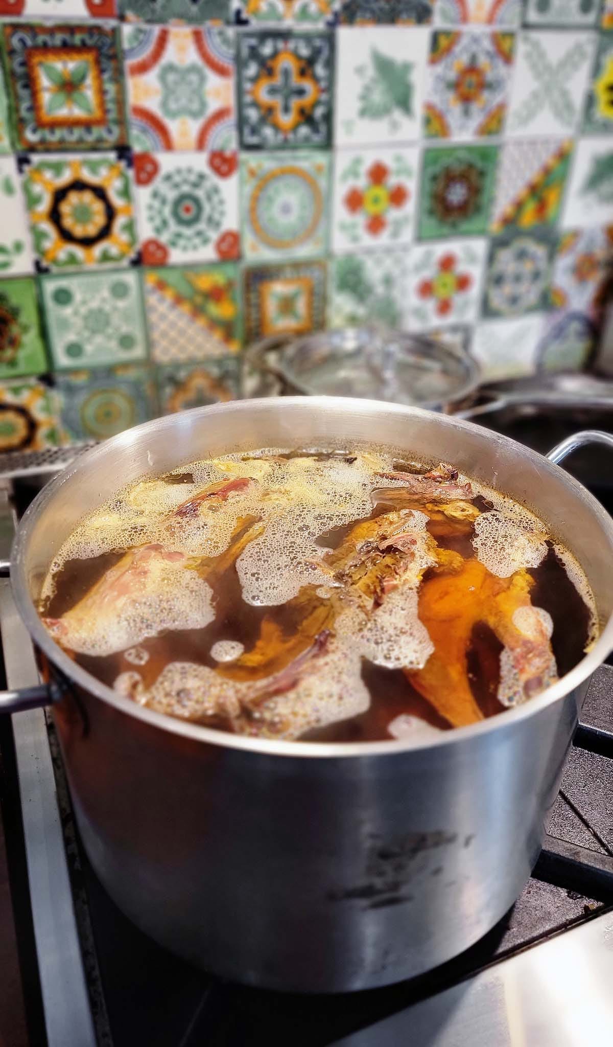 pheasant stock on the stove. 