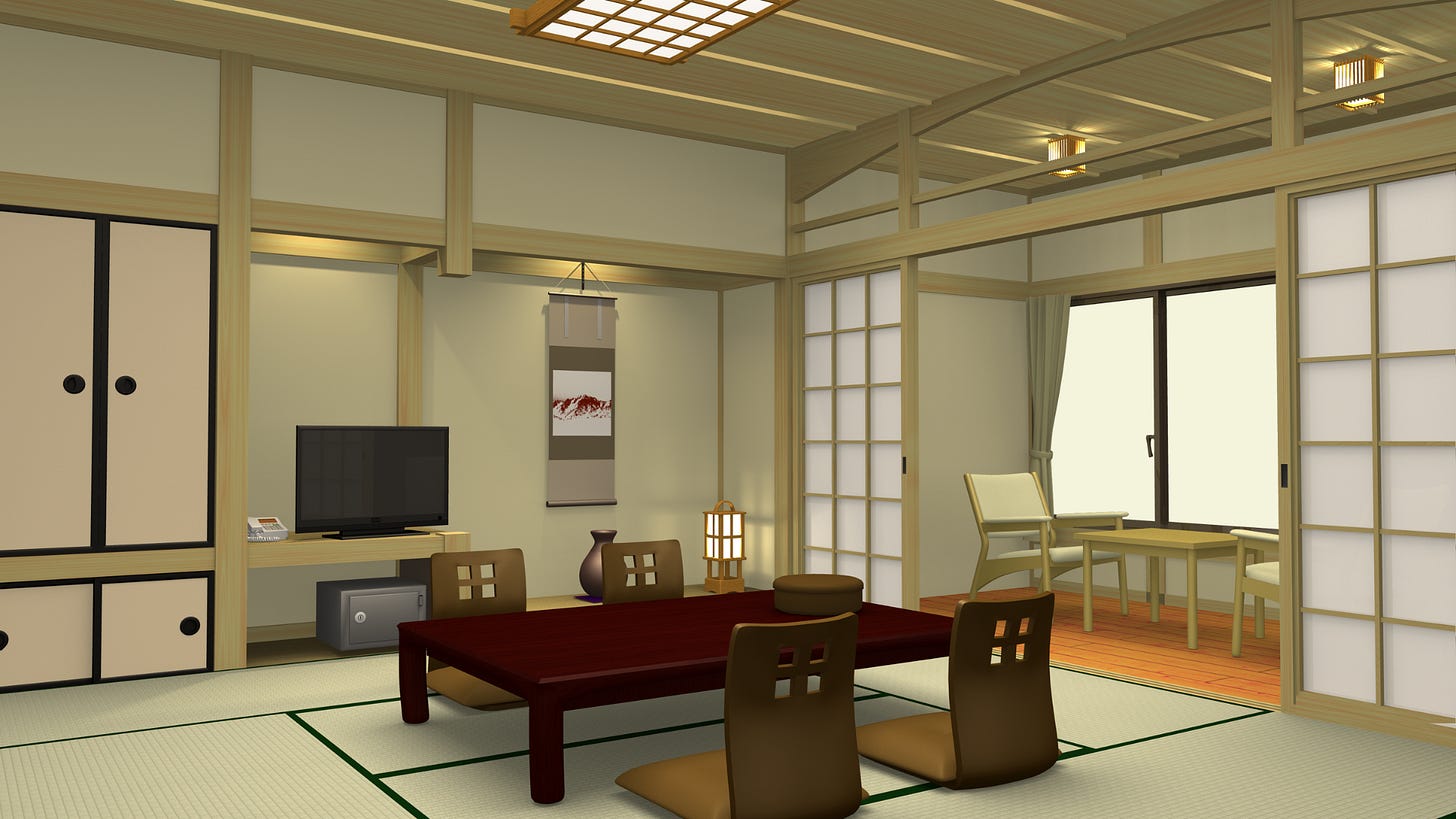 A traditional Japanese ryokan room A traditional Japanese ryokan room