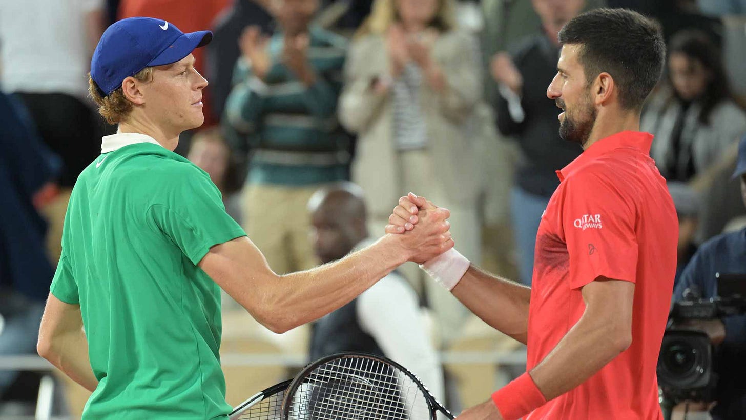 Jannik Sinner and Novak Djokovic at Roland-Garros this year (@ATP)