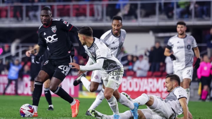 WASHINGTON, DC - FEBRUARY 25: Christian Benteke #20 of DC United kicks the ball against against Toronto FC during the second half of the MLS game at Audi Field on February 25, 2023 in Washington, DC. (Photo by Scott Taetsch/Getty Images) WASHINGTON, DC - FEBRUARY 25: Christian Benteke #20 of DC United kicks the ball against against Toronto FC during the second half of the MLS game at Audi Field on February 25, 2023 in Washington, DC. (Photo by Scott Taetsch/Getty Images)