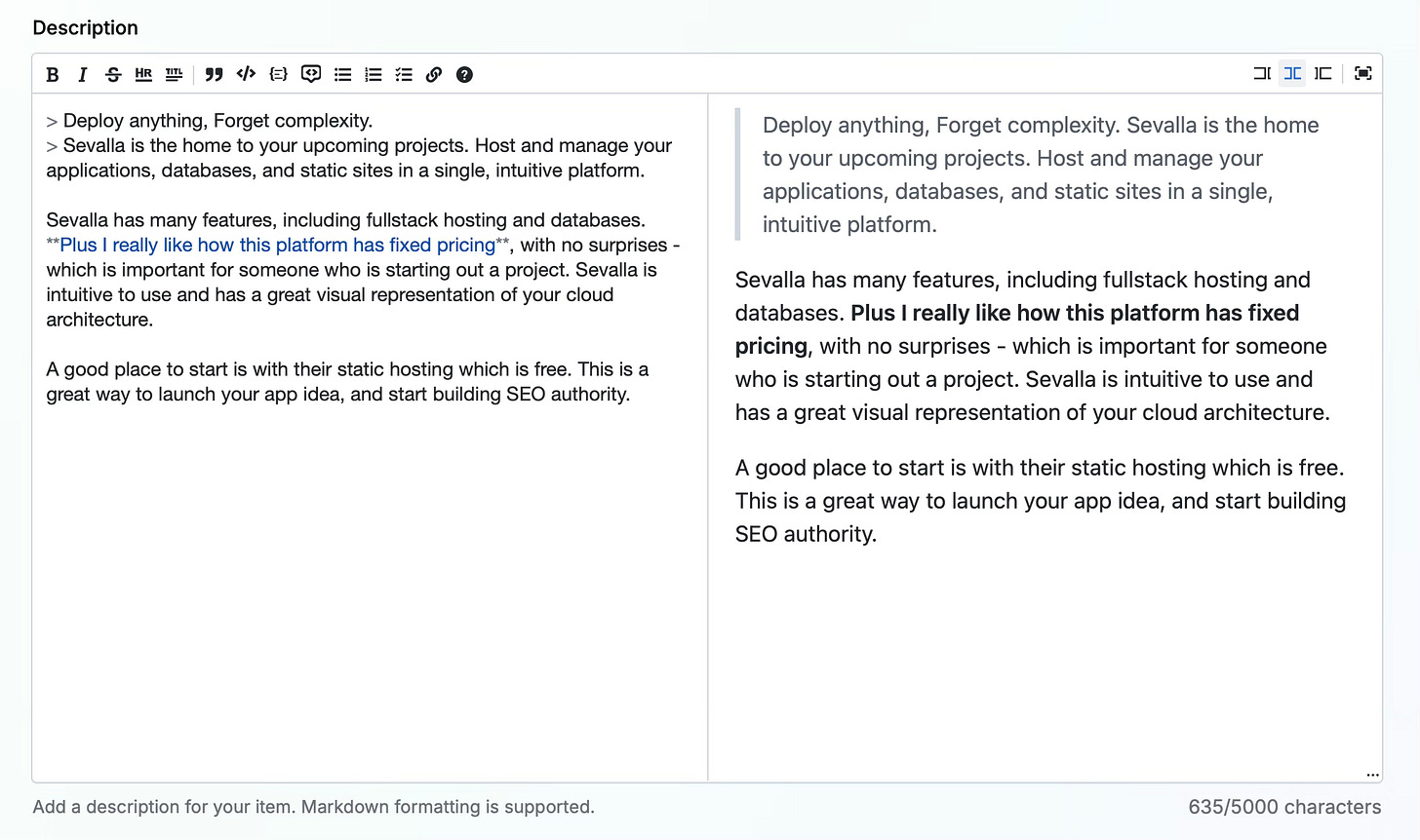 MakeTheList item edit mode for description showing the rich text editor features (for example bold and quotes), so you can customise your directory