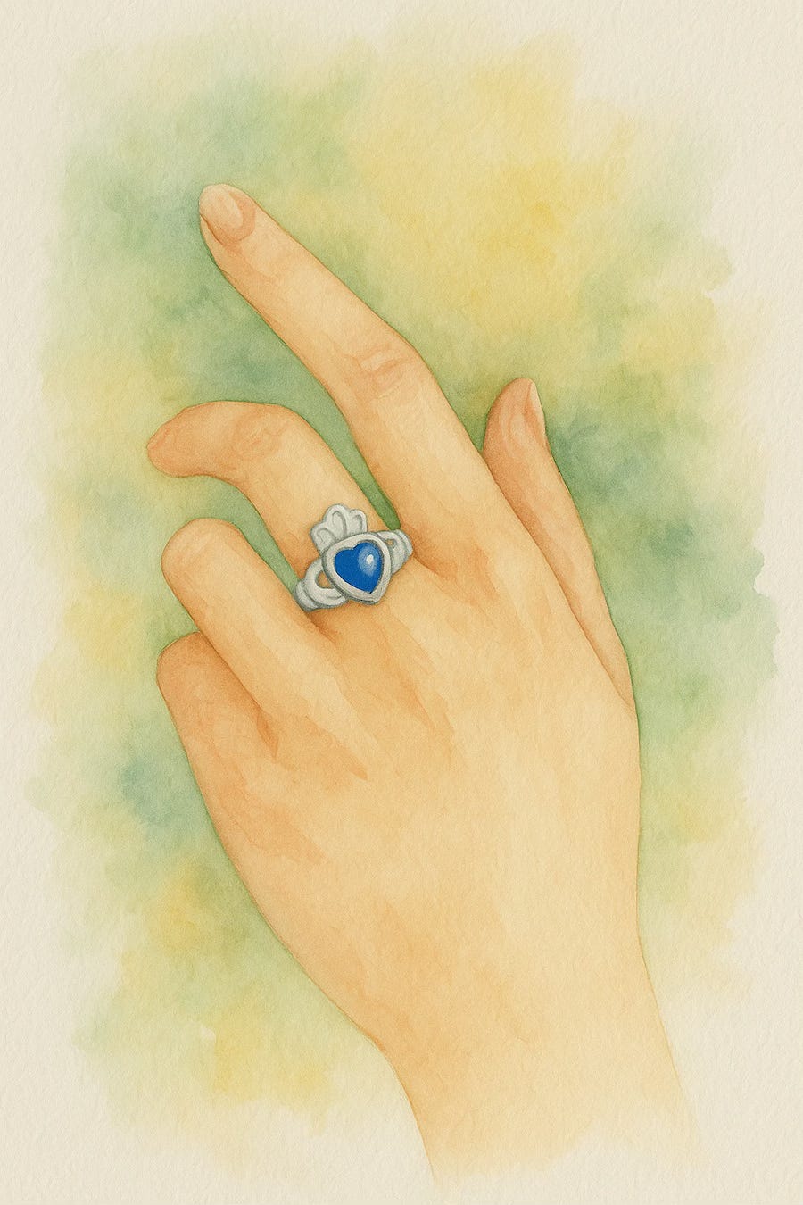 A photo of my Claddagh ring on my hand.