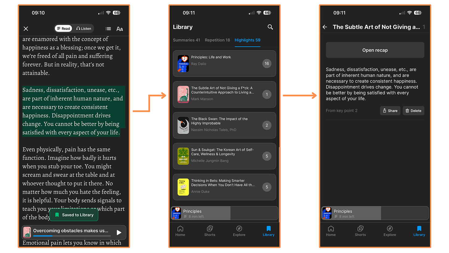Highlights on Headway (dark mode)