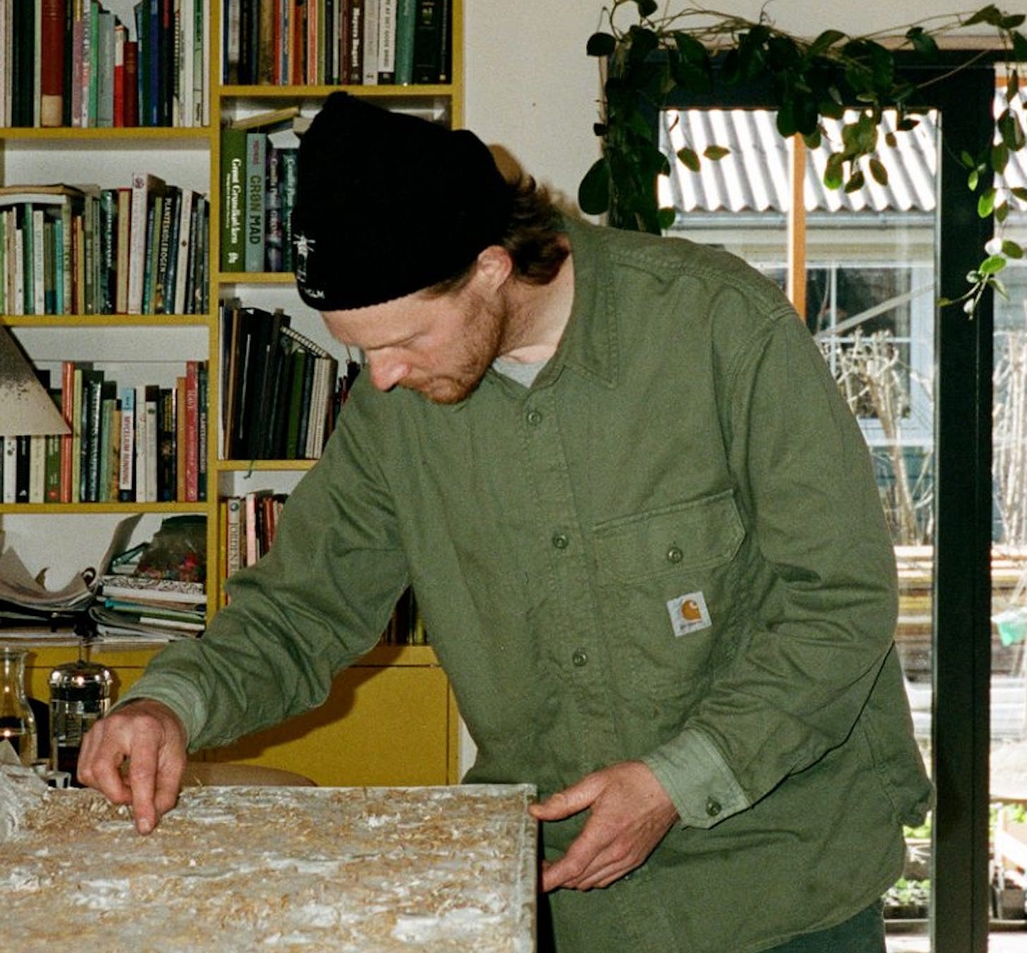 Jonas Edvard works on his designs made from mushrooms, seaweed and more Jonas Edvard works on his designs made from mushrooms, seaweed and more