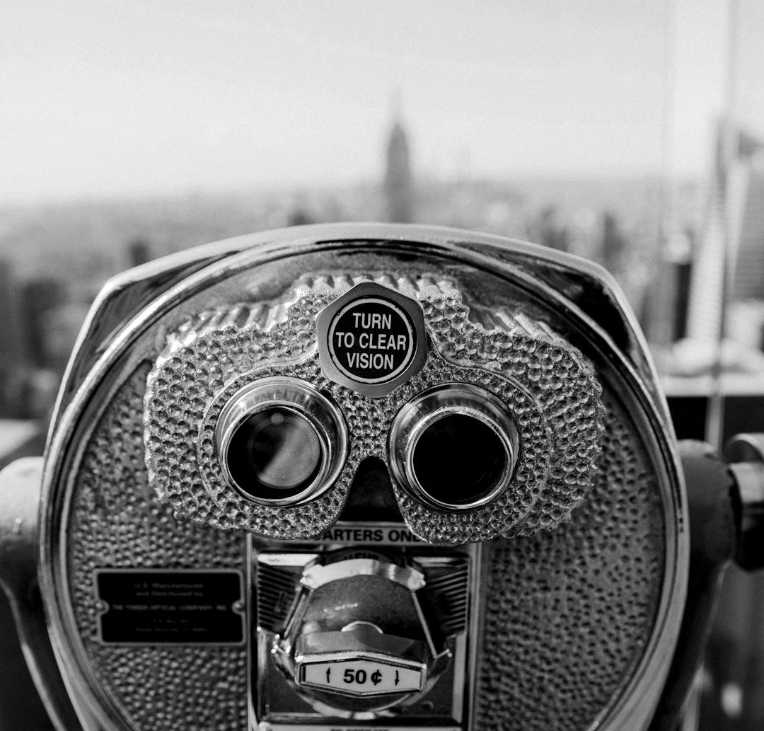 gray and black coin operated binoculars