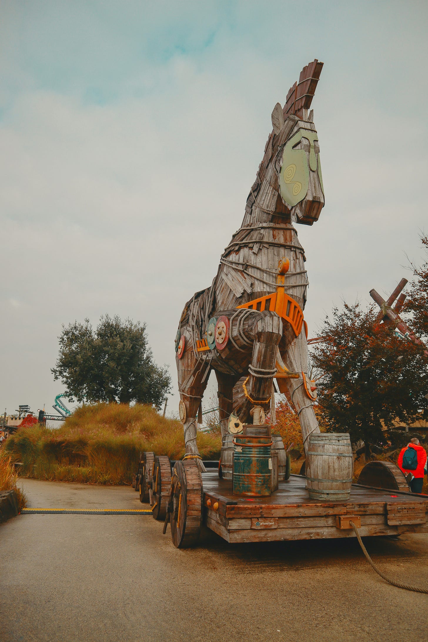 A modern interpretation of a wooden horse, as used in the fall of Troy. 