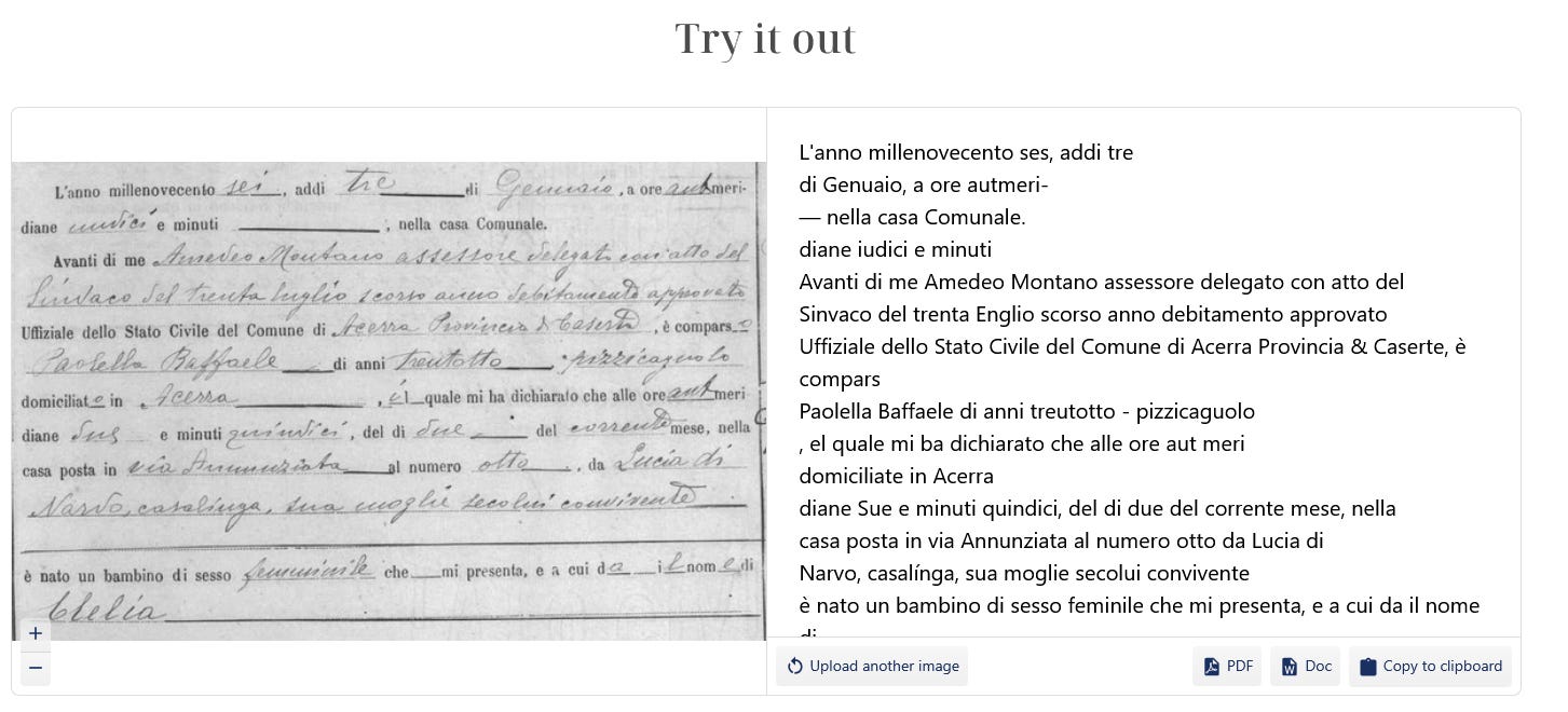 Transkribus didn't do a very good job with the handwriting in the standard document but did fine with the typewritten sections.