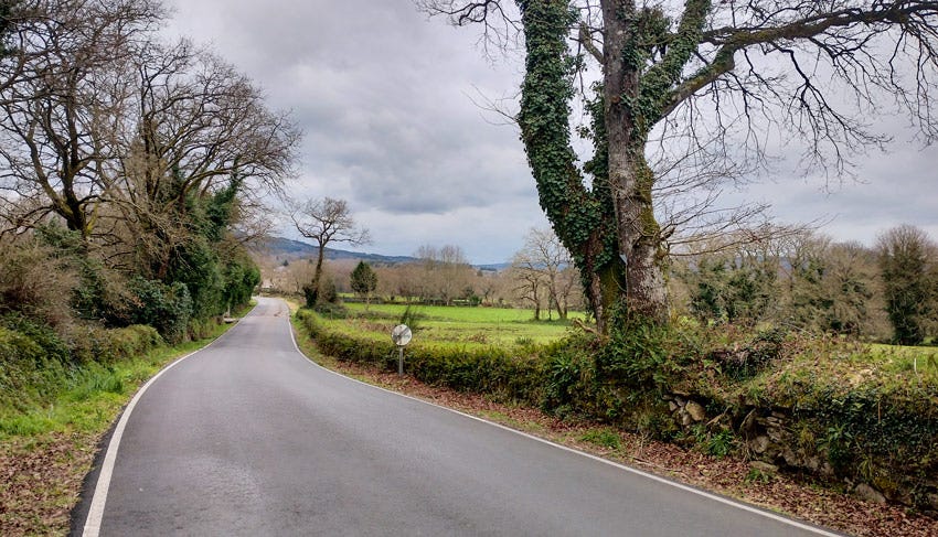 Tramo por carretera en el Camino Primitivo, cerca de Seoane (Lugo)