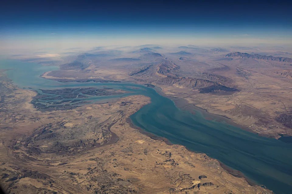  An aerial view of the Iranian shores and the island of Qeshm in the strait of Hormuz. 
