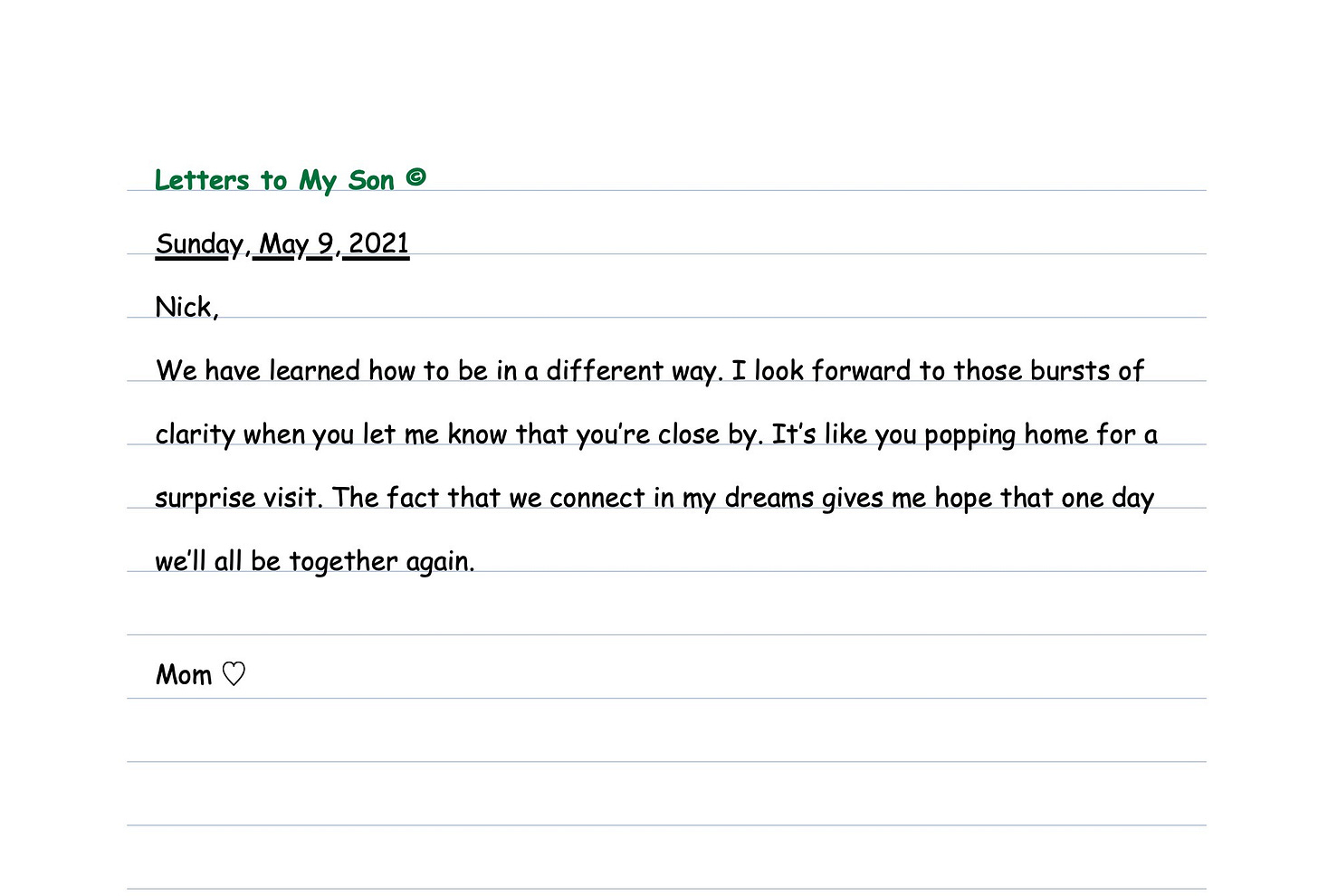 Letters to my son on lined paper