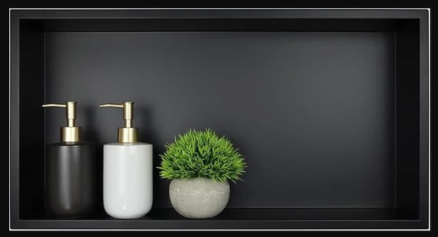 black rectangle niche with bottle dispensers 
