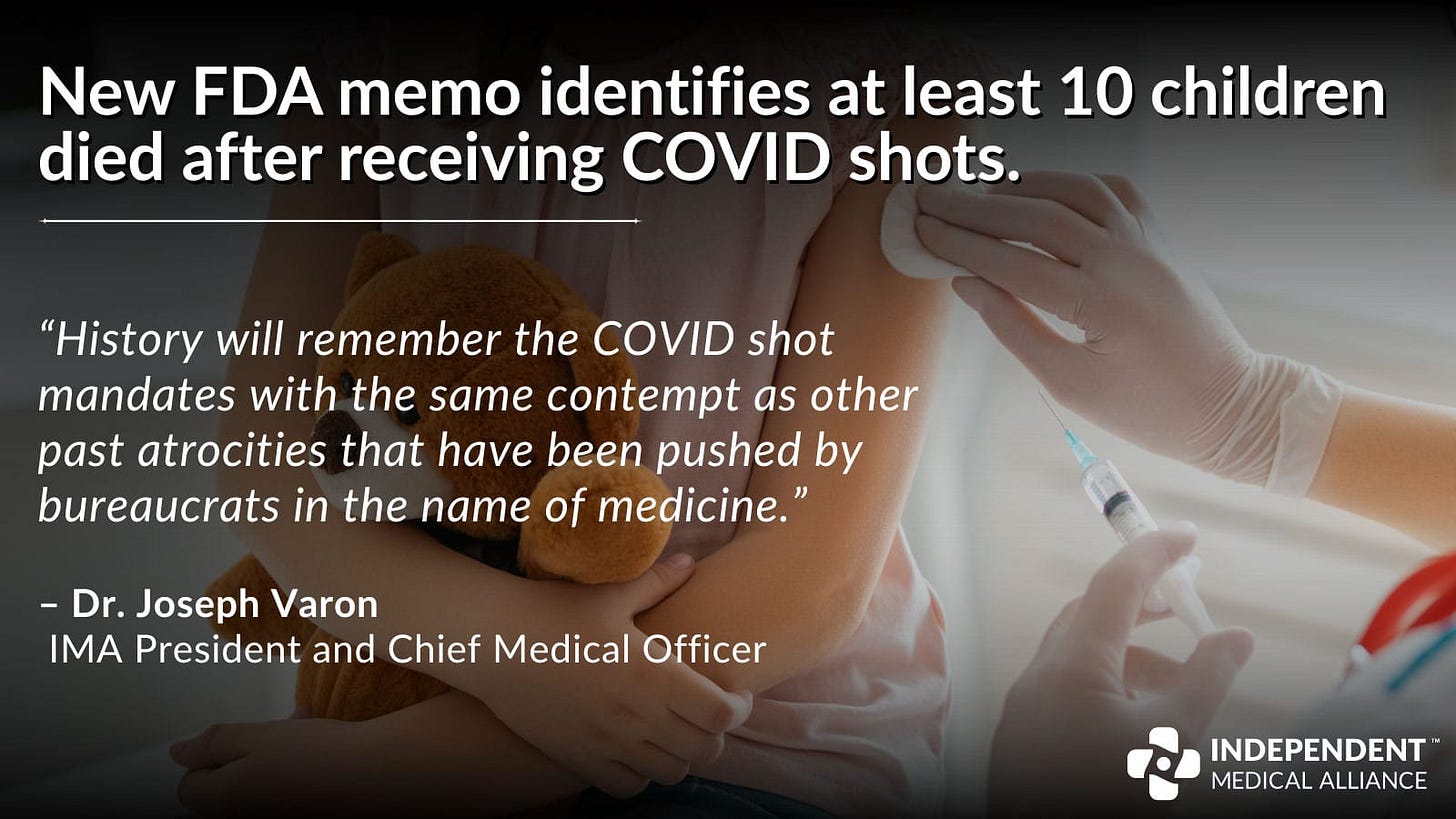 New FDA memo: at least 10 children died from covid shots
