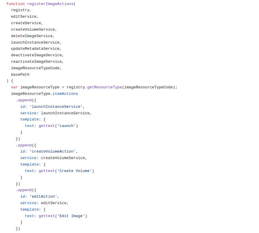 Actions module code snippet