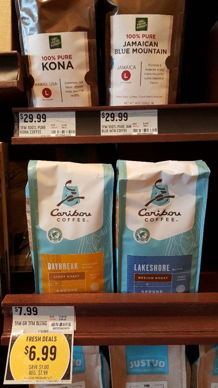Jamaican coffee for $30, anonymous coffee for $7. Why? (Original picture)