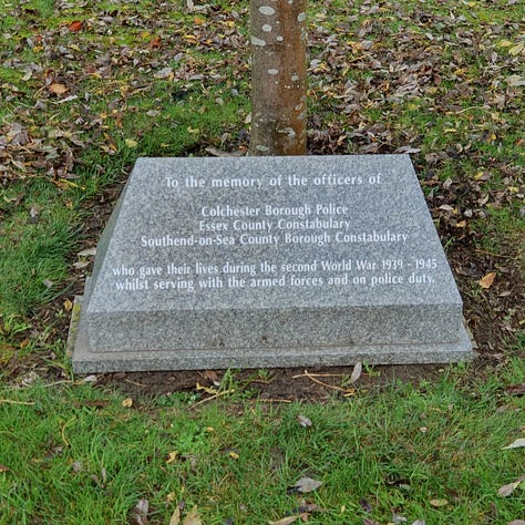 A series of three memorial stones for general remembrance, officers who died in World War 1, and officers who died in World War 2.