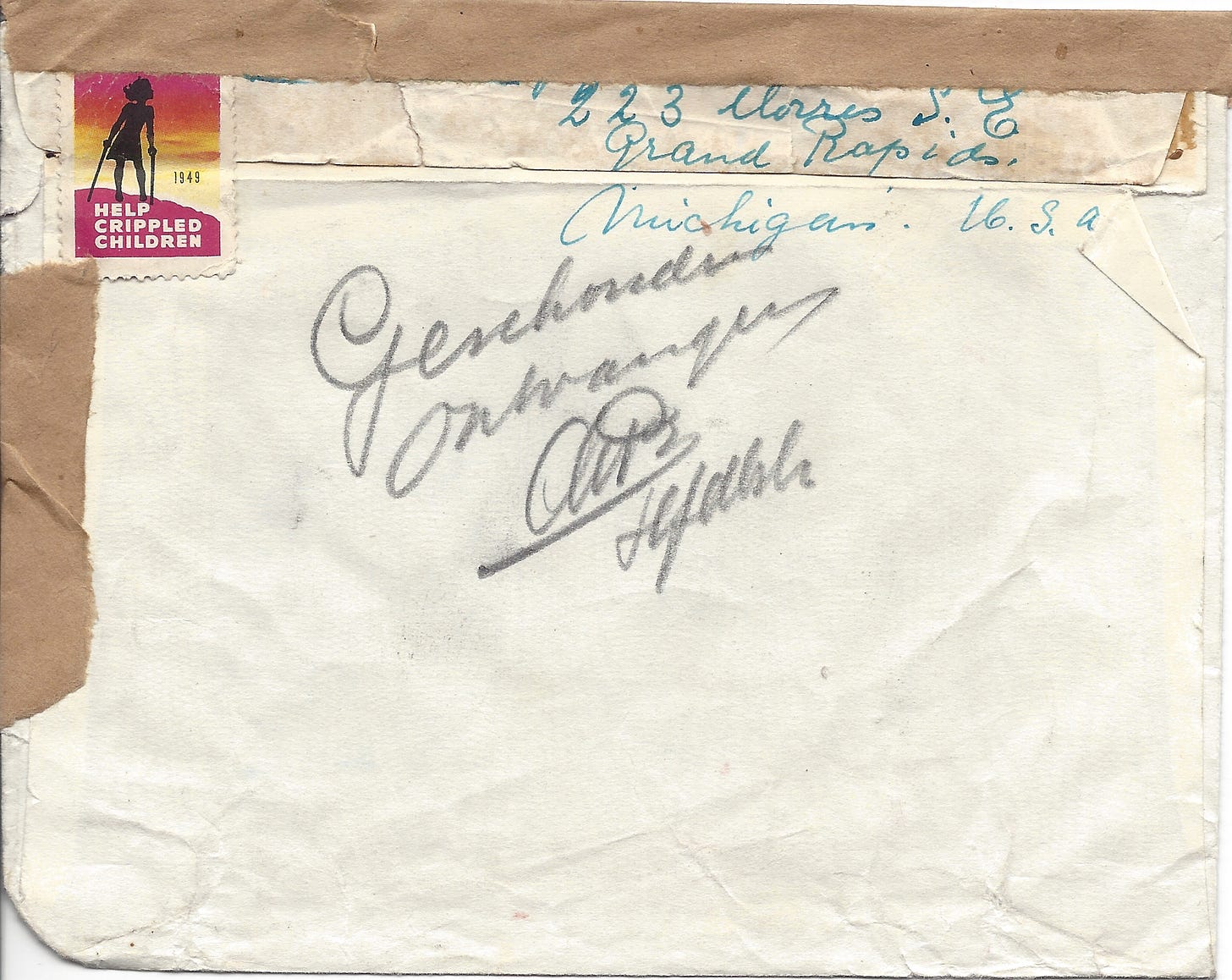 Back of the damaged air mail envelope