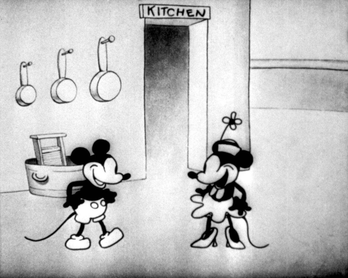Mickey and Minnie in 1928's Steamboat Willie. Image: Walt Disney and Ub Iwerks via Wikimedia Commons