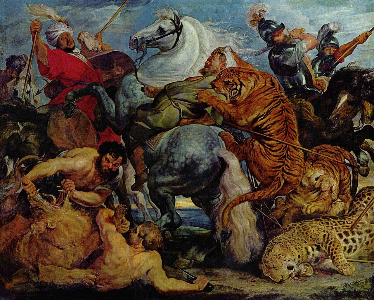 Rubens tiger and lion hunt scene
