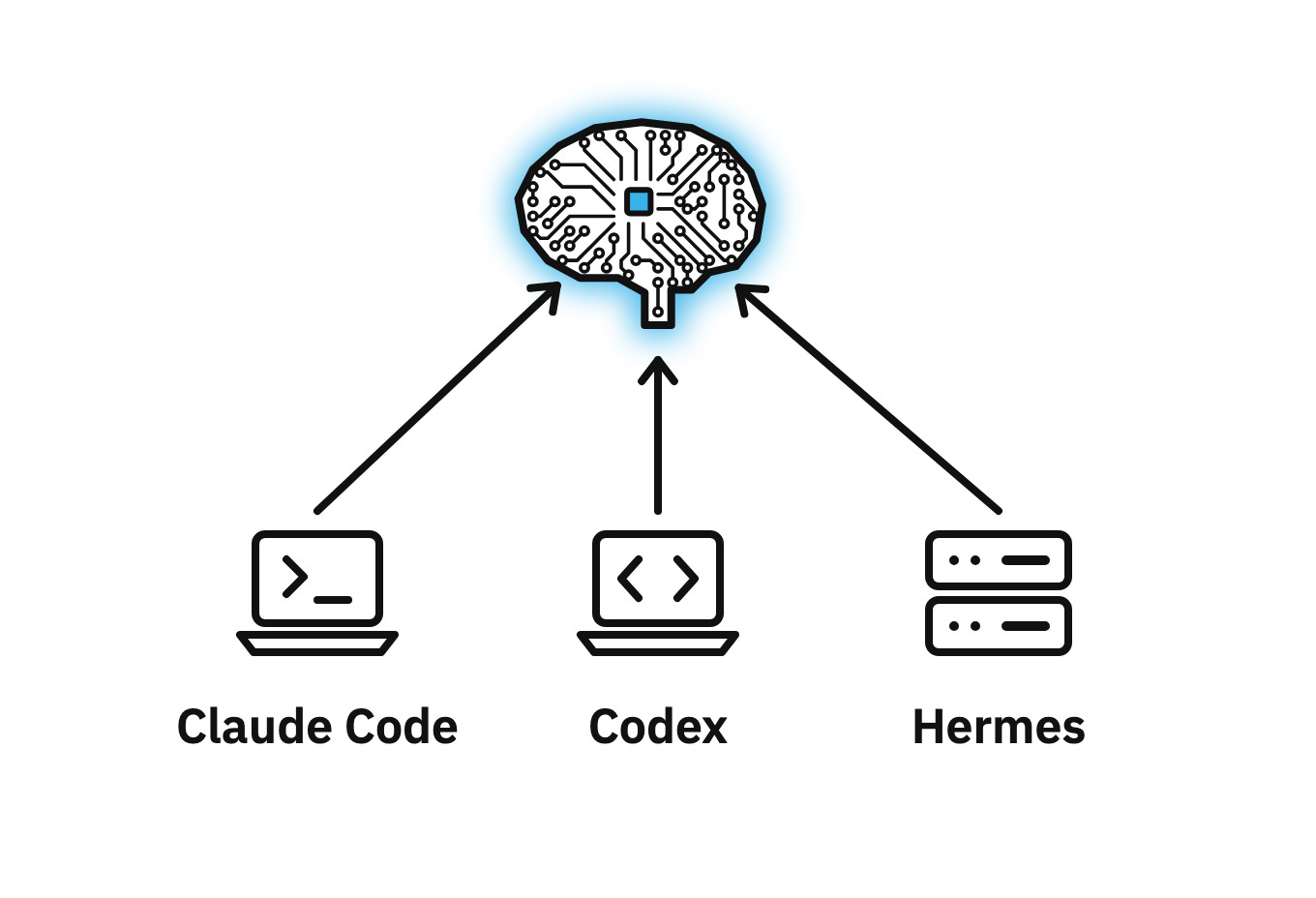 One brain, all agents: Claude Code, Codex and Hermes load skills from the same brain