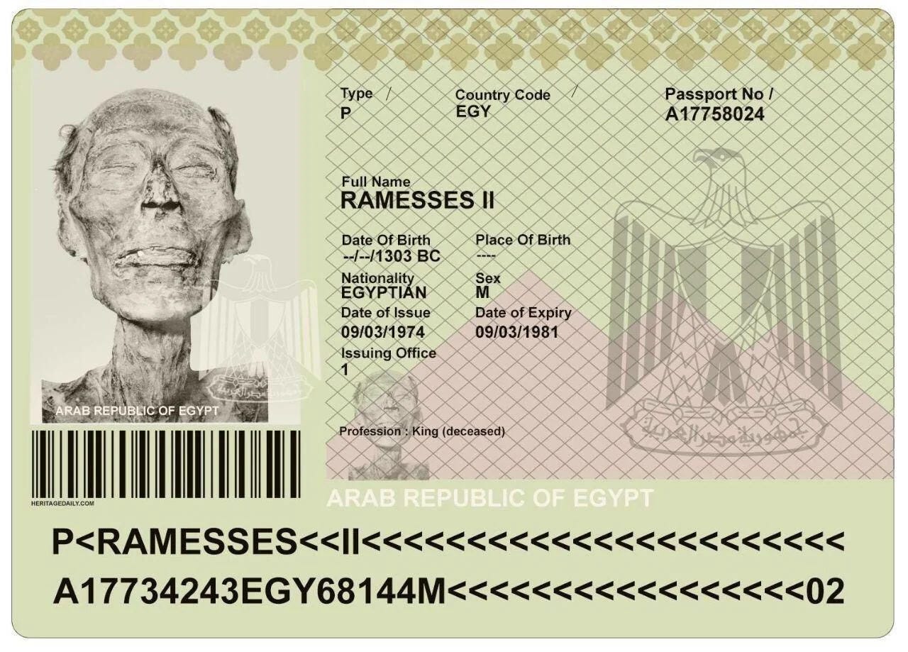 Fake passport of Ramses II meme
