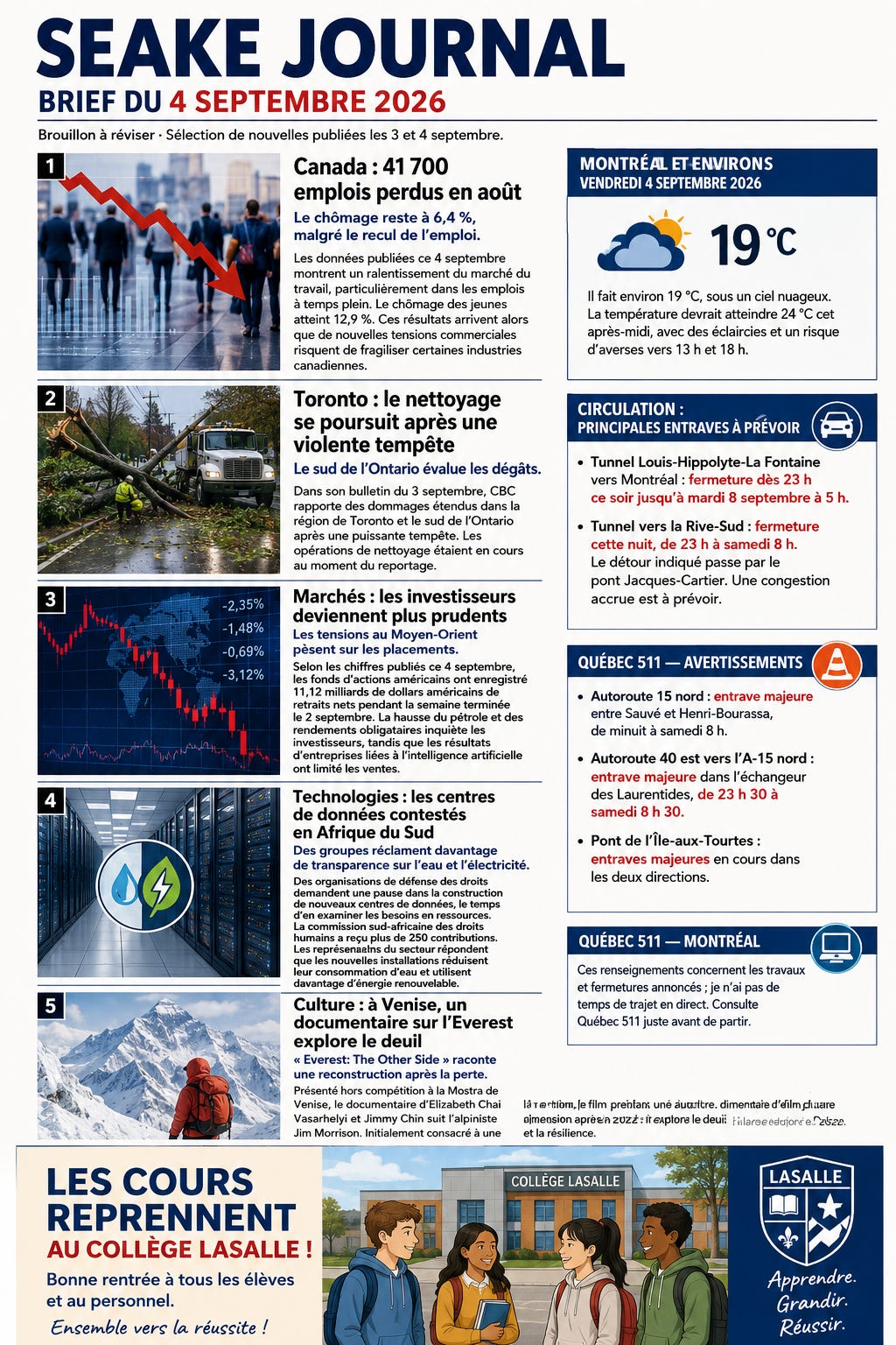EMPLOI, TEMPÊTE ET NOUVELLE RENTRÉE