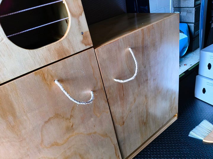 Homemade rope from natural twine, fitted as cupboard handles