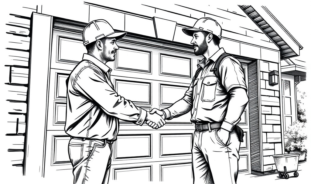 garage door company supervisor congratulates service technician