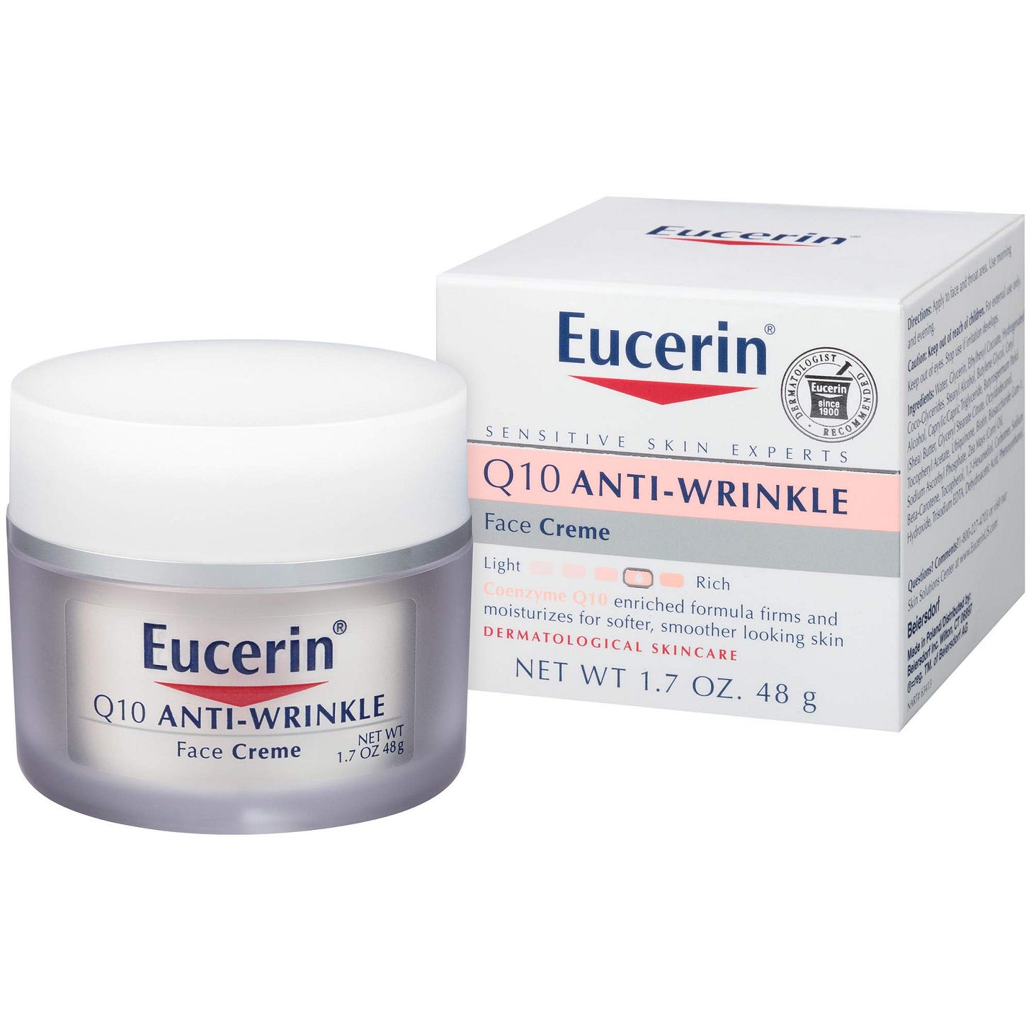 Eucerin Q10 Anti-Wrinkle Face Cream, Unscented Face Cream for Sensitive  Skin, 1.7 Oz Jar