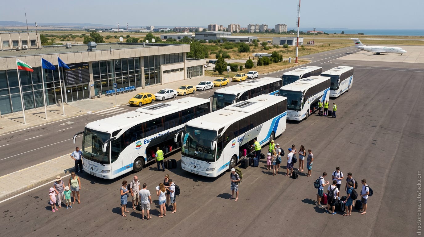 nice same series new image please - Photorealistic aerial photograph 169 aspect ratio taken from a drone hovering approximately 130 feet above and at a three-quarter angle looking down onto the charter bus parking area just outside the arriv_image_1 nice same series new image please - Photorealistic aerial photograph 169 aspect ratio taken from a drone hovering approximately 130 feet above and at a three-quarter angle looking down onto the charter bus parking area just outside the arriv_image_1