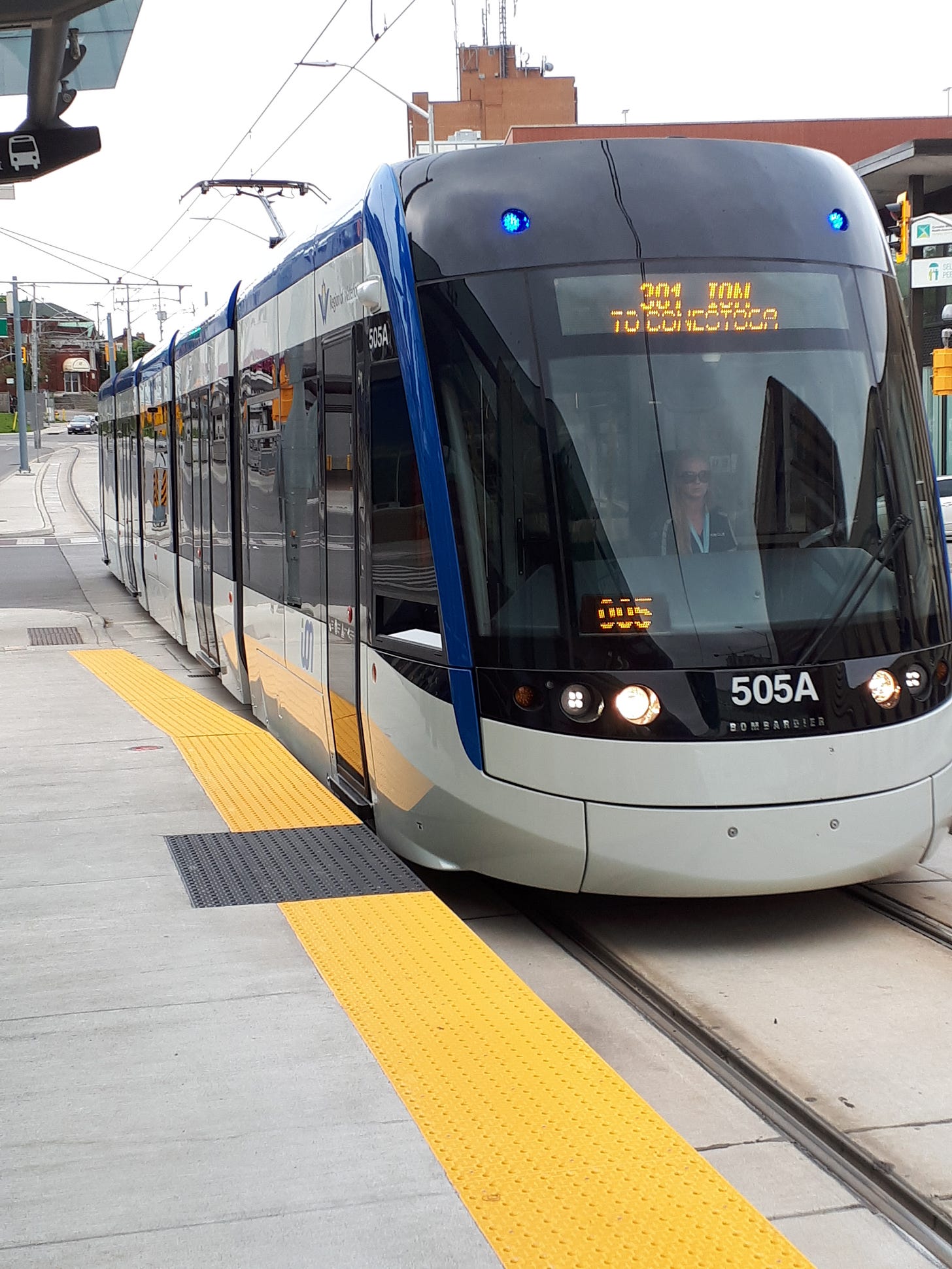 Ion train pulling into a station.