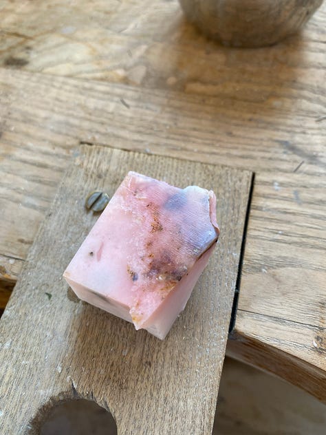 Lapidarist studio with pink opal